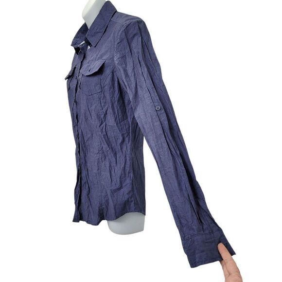 2/$20 Alfred Sung Blue Buttons Down Shirt Top 100% Cotton Size: Small - Picture 4 of 7